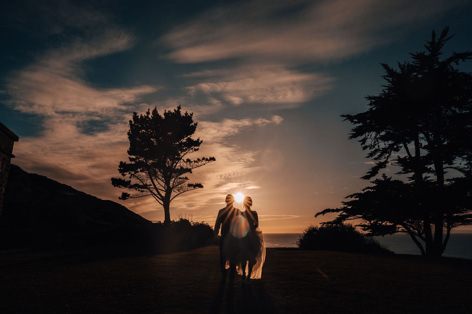 Polhawn Fort Wedding photograph Bride and groom Sunset